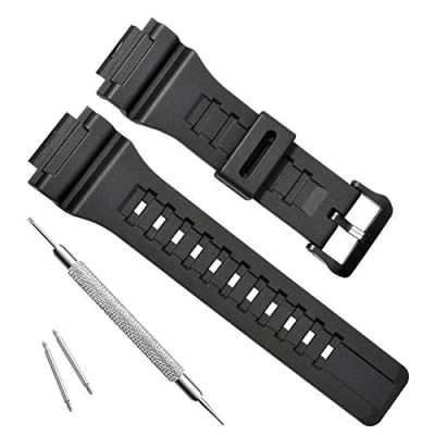 Image of OliBoPo Waterproof Natural Resin Replacement Watch Band for Casio SGW 300H MRW 200H AE 1200 W 800H 735H AQ S800W S810W (Black)
