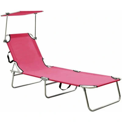 Image of vidaXL Folding Sun Lounger with Canopy Pink Aluminium