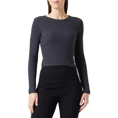 Image of TRENDYOL Women&#039;s Damen Gestreift Lange Ärmel Schlank die Bluse Blouse, Anthracite, XS