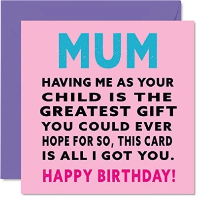 Image of Funny Birthday Cards for Mum Greatest Gift Joke Happy Card from Daughter Son, Mother Gifts, 145mm x Greeting Mama Mom Mam Mammy