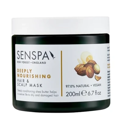 Image of SenSpa Deeply Nourishing Hair &amp; Scalp Mask Vegan Deep Conditioning Treatment, Masks for Dry Damaged with Shea Butter, Coconut Oil Abyssinian Oil, 97% Natural Paraben Free 200ml