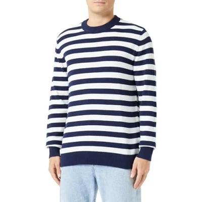 Image of Bestseller A/S Men&#039;s Jprblajamie Knit Crew Neck Jumper, Maritime Blue/Stripes: Navy W. Tofu, L