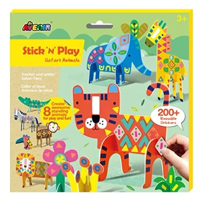 Image of Avenir CH221839 Stick N Play Safari Book for Kids Animal Shaped Cards and Re usable Stickers, Multi Coloured