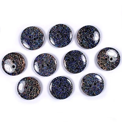 Image of Iridescent Glitter Round 2 Hole Buttons 17mm Wide Pack of 10 (Black)