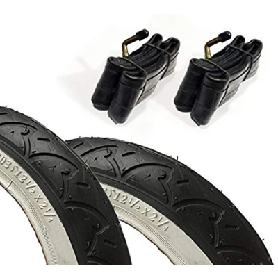 Image of 2 Pack 12 1/2 x 1/4 (62 203) Pram Tyres &amp; Bent Valve Tubes With White Side Wall