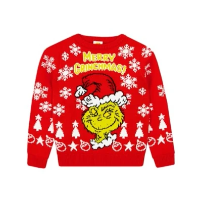 Image of The Grinch Christmas Sweater Boys Jumper Knitted Xmas Red 9 10 Years