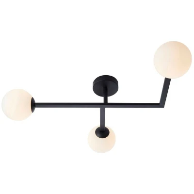 Image of Riomaggiore Bathroom 3 Light Ceiling Semi Flush Matt Black &amp; Opal Glass IP44