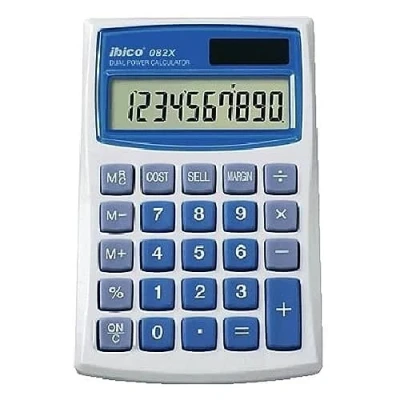 Image of GBC IB410017 Rexel Ibico 082x Pocket Calculator Dual Power LCD Display (White/Blue)