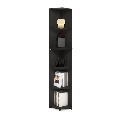 Image of Furinno Econ 5 Tier Corner Shelf Bookcase, Bookshelf, Espresso