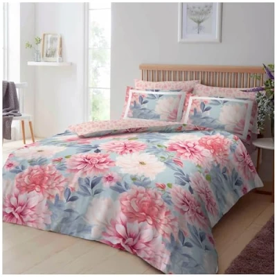 Image of GC GAVENO CAVAILIA Polycotton Flower Double Bed Duvet Cover Luxury Pink Floral Bedding Reversible Quilt Sets
