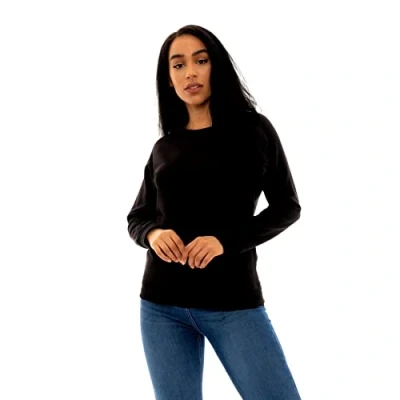 Image of Style It Up *Womens Raglan Plain Crew Neck Sweatshirt Pullover Sweater Long Sleeve Jumper Top (Black, XS)