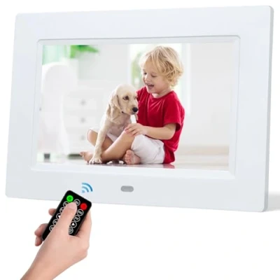 Image of 7 Inch Digital Photo Frame, Electronic 1024x768P Music Video Player 4 Windows Display/Multi Slideshow/Calendar/Clock Alarm Function with Remote Control, Supports USB or SD Card