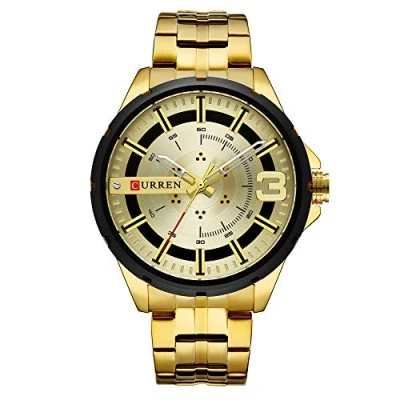 Image of CURREN Gold Watches for Men Watch Business Men&#039;s Clock Fashion Quartz Stainless Steel Wristwaches Waterproof (Gold Gold)