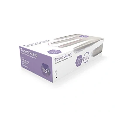 Image of TouchGuard Clear Vinyl Disposable Gloves, Powder Free, Box of 100, Small