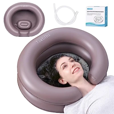 Image of LOKFEHRE Large Portable Inflatable Hair Washing Basin for Bedridden Wash in Bed with Shampoo Bowl.Hair Elderly,Disabled,Injured,Ideal Sink Locs Detox