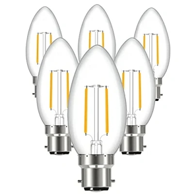 Image of SINCELIGHT B22 LED Retro Filament Bulb, Vintage Candle Like 3W, 250lm Equivalent to 25W, Warm White 2700K, BC Bayonet Cap, Pack of 6