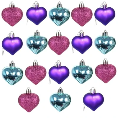 Image of Pack of 18 Heart Shaped Christmas Baubles in Assorted Colours, 4cm Specially Hearts for Valentine&#039;s Day, Tree Decoration Props