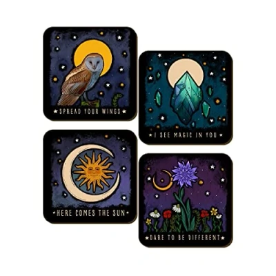 Image of Grindstore Here Comes The Sun 4 Piece Coaster Set Black 9.2x9.2cm