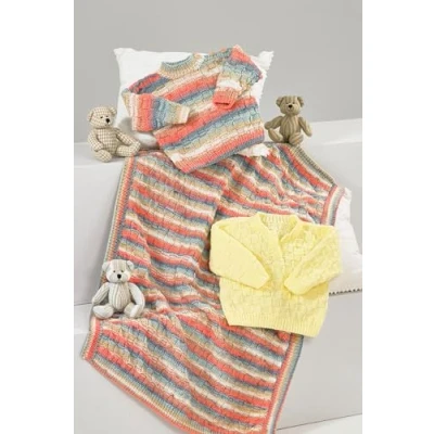 Image of James Brett Double Knit DK Knitting Pattern Baby Sweaters &amp; Blanket (JB883)