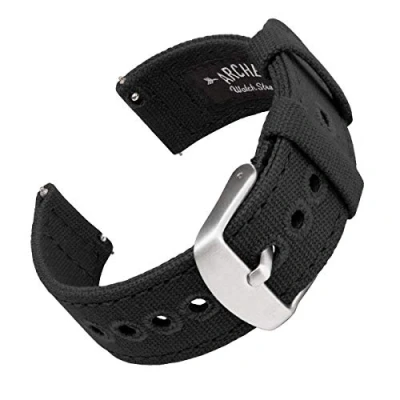 Image of Archer Watch Straps Canvas Quick Release Replacement Bands (Black, 18mm)
