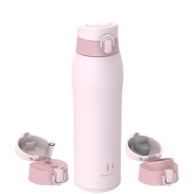 Image of Super Sparrow Insulated Water Bottle Travel Mug 950ml Stainless Steel Bottles BPA Free Leakproof Metal Includes 2 Lids, Straw Lid &amp; Spout