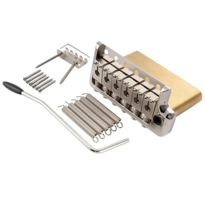 Image of Musiclily Ultra 52.5mm(2 1/16 inch) Full Solid Brass 6 Screw PRS Style Knife Edge Tremolo Bridge for Strat Electric Guitar, Nickel