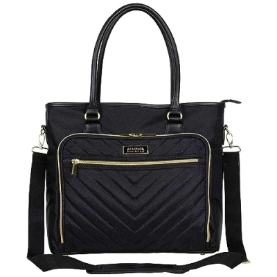 Image of Kenneth Cole Reaction Unisex Adult Women’s Chelsea Chevron Quilted 15&quot; Laptop &amp; Tablet Business Computer Tote Bag, Black