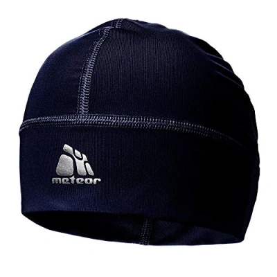 Image of meteor Beanie Hat Skull Cap Windproof Cycling Running Skiing Snowboard Motorcycle Sports Under Helmet Antibacterial Quick Dry Stretchable Warm Thermal Outdoors Men Women Boys Girls One Size Navy Blue