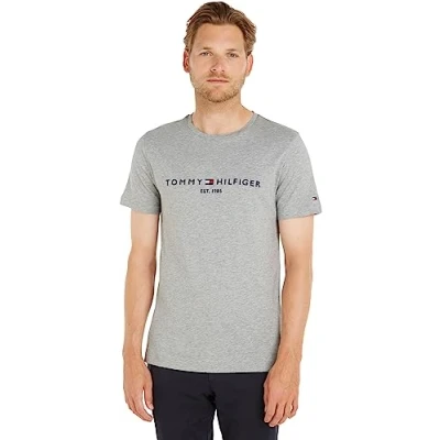 Image of Tommy Hilfiger LOGO TEE Print Tshirt, Men&#039;s, Size: XS, Grey
