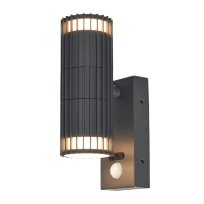 Image of LITECRAFT Veda Wall Light Outdoor Ribbed Up &amp; Down IP65 Rated Fitting with PIR Motion Sensor Anthracite