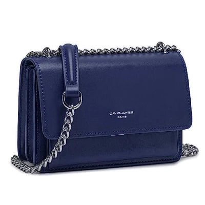 Image of David Jones Women&#039;s Small Chain Crossbody Bag Ladies Rigid PU Leather Mini Shoulder Mobile Phone Purse Pouch Handbag Rectangular Messenger Evening Shopping Trendy City Blue