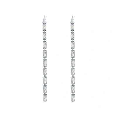 Image of Ted Baker Isalie Crystal Baguette Slinky Drop Earrings For Women (Silver/Crystal)