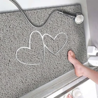 Image of Nicoman Double Heart Shower Mat Non Slip Anti Mould, 40x60 cm Bath Mats for Inside Shower, Loofah Grey Bathmats Bathtubs Toilet Bathroom Floor, PVC Rugs Quick Drying, Washable