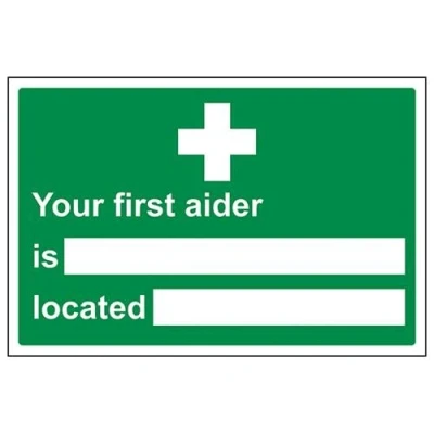 Image of VSafety First Aider/Located Sign Landscape 300mm x 200mm 1mm Rigid Plastic