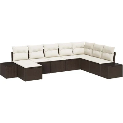 Image of vidaXL 8 Piece Garden Sofa Set with Cushions Brown Poly Rattan