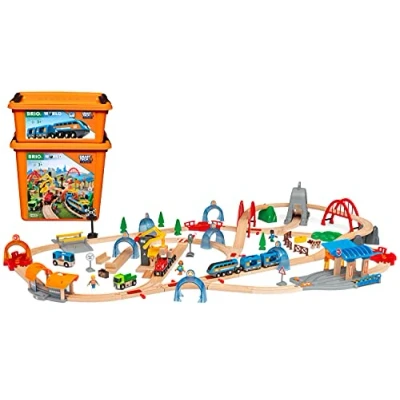Image of BRIO World Smart Tech Sound Action Tunnel Deluxe Battery Powered Train Set for Kids Age 3 Years Up Wooden Railway Expansions and Accessories