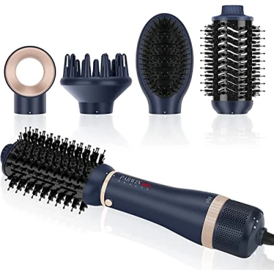 Image of 4 in 1 Hairdryer Hot Air Brush Set, PARWIN PRO BEAUTY Styler with Attachments for Drying, Smoothing, Volume and Styling, Ion Care, 1000 Watts, Blue
