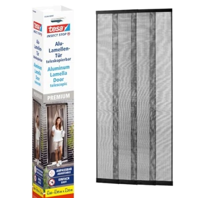Image of tesa Insect Stop Extendible ALU Louvre Door Screen Curtain with Slats for Balcony and Patio Doors Telescopic Function Easy, Drill Free Installation