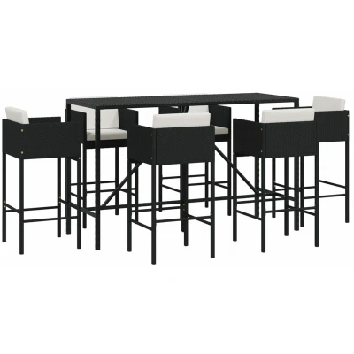 Image of Vidaxl 7 Piece Garden Bar Set with Cushions Black Poly Rattan