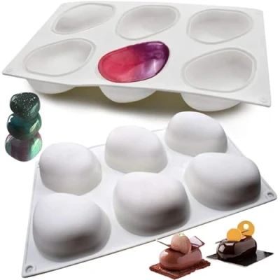 Image of JasCherry 6 Cavity Silicone Cake Mould, 3D Stone Shaped Non Stick Baking Mold, Soap Muffin Tray, Cupcake Moulds, Ideal for Candy Chocolate Jelly