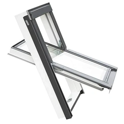 Image of YARDLITE APX White PVC Roof Window, Centre Pivot, Double Glazed Loft Attic Skylight. Easy to Install, Bundle with Plain, Slate, Tile or Universal Flashing M4A (78 x 98cm) +