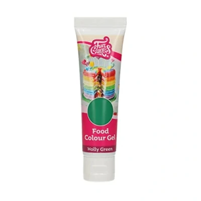 Image of FunCakes Food Colour Gel Holly Green: Highly Concentrated Colouring for Batter, Cream, Fondant, Marzipan, Dough. Single Drips to Create Vibrant Colours. Halal. 30 g.