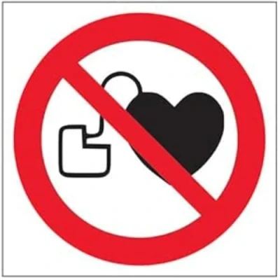 Image of V Safety No Pacemakers Logo Prohibition Sign 200mm x Self Adhesive Vinyl