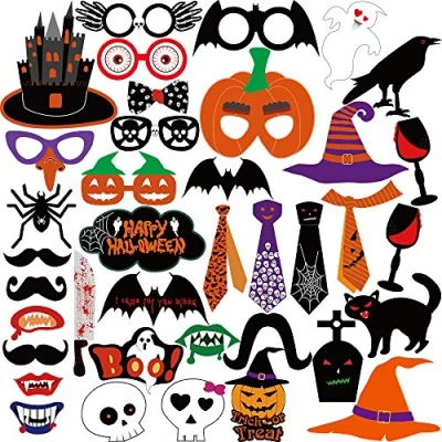 Image of KUUQA Halloween Photo Booth Props Kit Party Decorations, Pack of 38