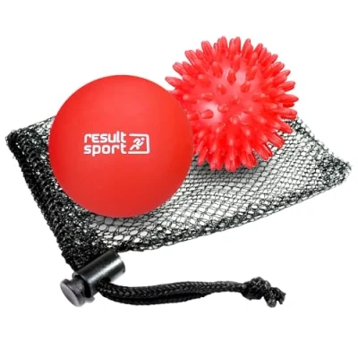 Image of ResultSport Lacrosse &amp; Spike Massage Ball Set with Storage Bag, Plantar Fasciitis Recovery, Trigger Point Massage, Deep Tissue Myofasical Relief (Red (Lacrosse Spike))