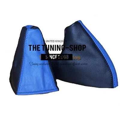 Image of The Tuning Shop Ltd Gear &amp; Handbrake Gaiter Black Blue Genuine Leather