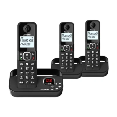 Image of Alcatel F860 Voice Trio Cordless Phone with answering machine and 3 Handsets Landline Home Phones Call Blocking Telephones