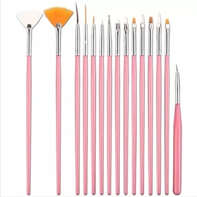 Image of Nail Art Brushes Set, 15pcs Acrylic Brush Painting Pen and 5pcs Dotting Tools, Designer Kit for Diy &amp; Professional Use (Pink)