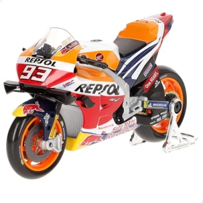 Image of Maisto M36372M REPSOL Honda RC2 13V Motorbike Marquez #93 2021 Incredibly Detailed Die Cast Replica Collectible Motorcycle Car, Model, Sport, pre Built, Red, 1:18