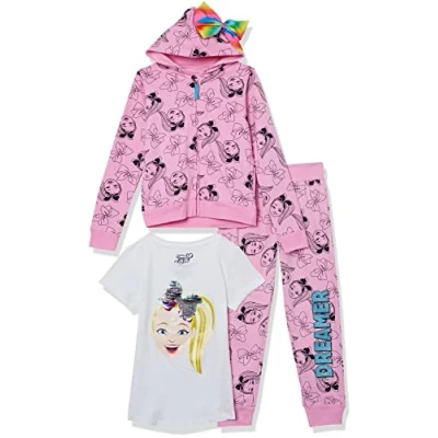 Image of JoJo Siwa boys Hoodie Jogger Sweatpant Tee 3 Piece Bundle SetT Shirt, Pink, 6 6X